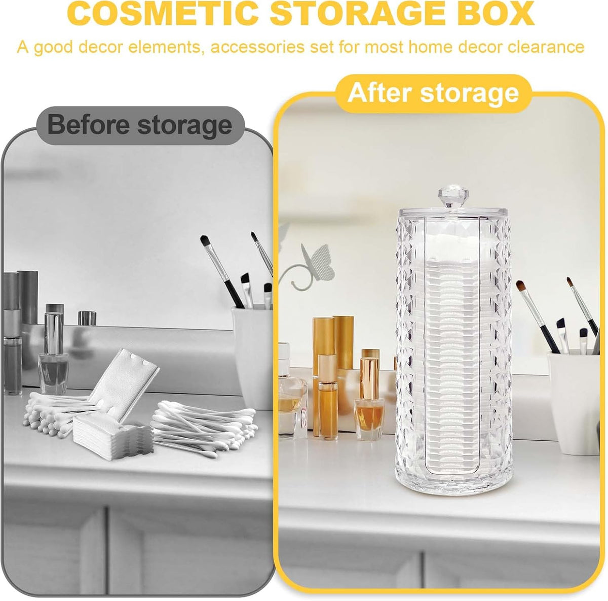 33.8oz Clear Cosmetic Cotton Pads Rounds Holder Easy Accessing Acrylic Makeup Removers Pad Organizer Dispenser with Removable Lid for Bathroom Bedroom Storage Display Rack
