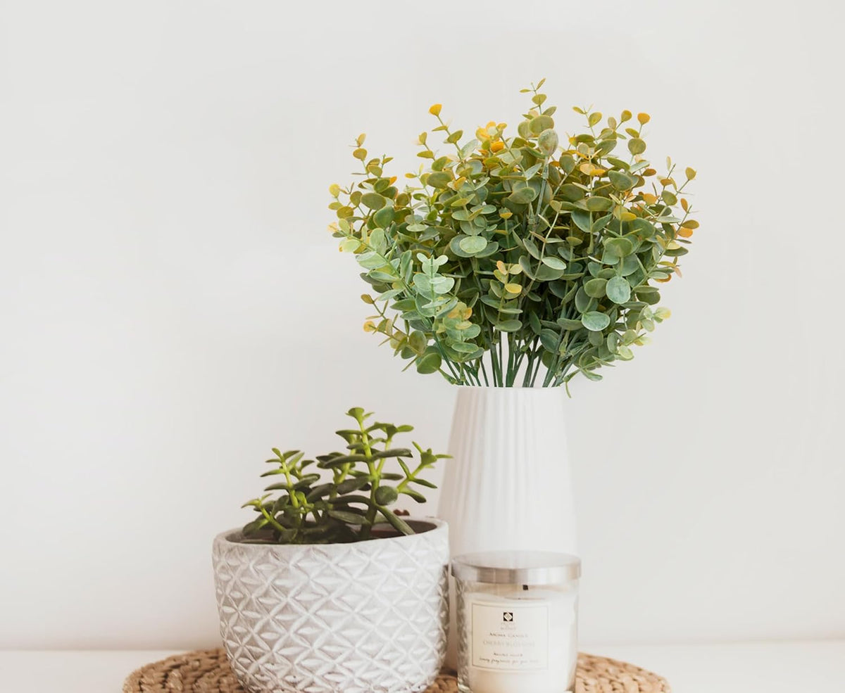 5Pcs Artificial Eucalyptus Stems，Artificial Greenery Fake Dust Frosted Eucalyptus Branches Leaves，Fake Plants for Decoration(Dusty Orange-13.8 in)