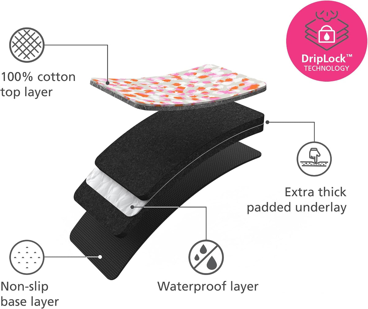 Joseph Joseph Swift Folding Ironing Mat with Silicone Iron Rest, Heat and Steam Resistant, Non-Slip Ironing Pad, Compact Storage, 35.4 x 18.5 in, Peach Blossom