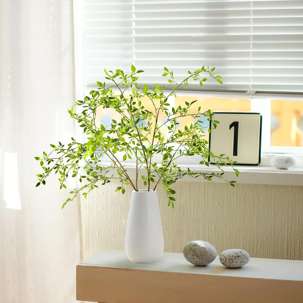Ttranewsoo Artificial Greenery Stems, 43.3" Nandina Branches Tall Faux Plant Stems for Vase, Greenery Decor Stems Leaves Bunches for Shop Garden Office Home Décor(Green,2Pcs)