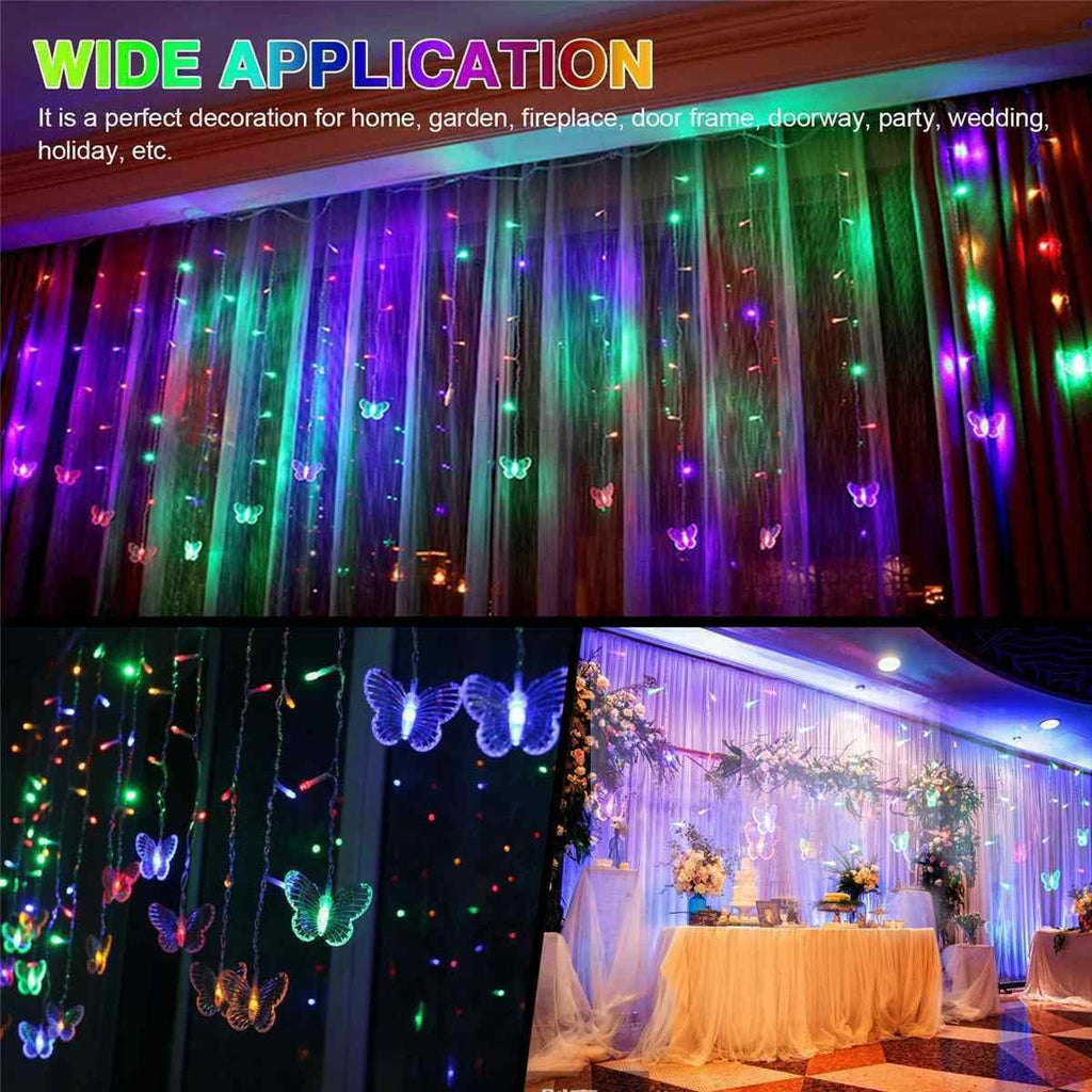 Lainin 13FT 96 LED USB Powered Curtain Lights 18 Butterflies Twinkle Lights 8 Modes Fairy String Lights for Party Indoor Outdoor Room Garden Wall Wedding Christmas Xmas Decorations (Multi Color)