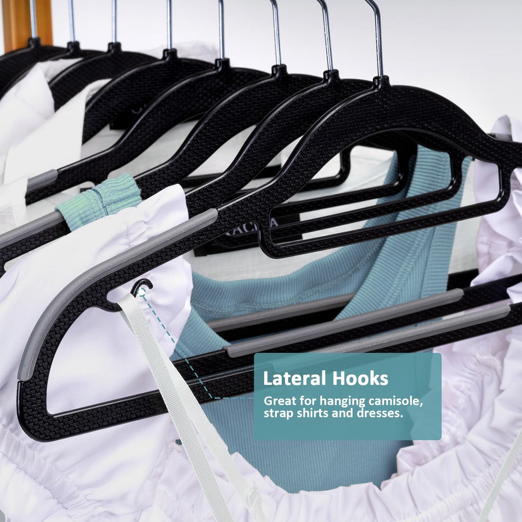 30-Pack Plastic Clothes Hangers, Space Saver, Non Slip, 360° Swivel Hook, 0.2 Inches Slim, Sturdy Heavy Duty Coat Hangers, Durable Hangers for Suits, Black and Dark Gray