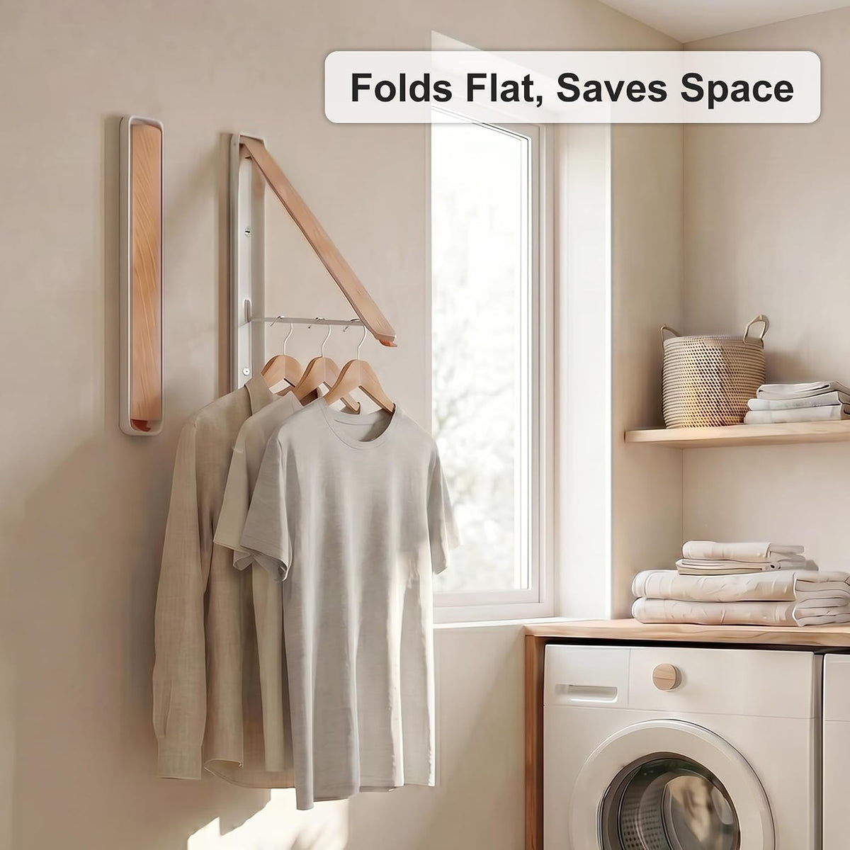 RFOUO White Foldable Wall Mounted Clothes Drying Rack,Laundry Hanger,1 Pack