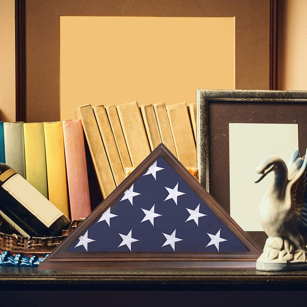 Flag Display Case for 5'x9.5' Burial Flag, Solid Wood, Walnut Color
