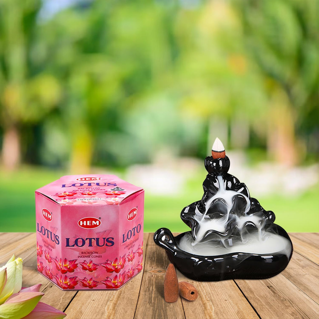 HEM Lotus Backflow Brown Incense Cones | Long Lasting Aroma for Positivity & Pure Air | Pure Herbs, Wood Powder | Aromatherapy For Stress Relief, Air Purifier & Cleansing | Gift Set - Pack of 40 cones