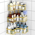 Menbyci 3 Pack Corner Shower Caddy, Adhesive Bathroom Shelves with 18 Hooks, Drill-Free & Quick-Dry Shower Organizer with Large Capacity, Rustproof Stainless Steel Bathroom Corner Storage Rack, Gold