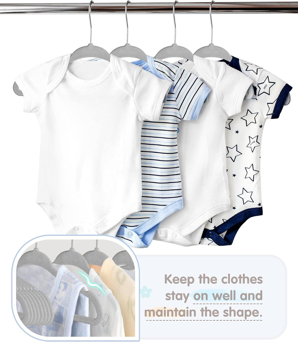 VIS'V Velvet Baby Hangers with 6 Pcs Size Dividers, 11 Inch, Gray, 30 Pcs
