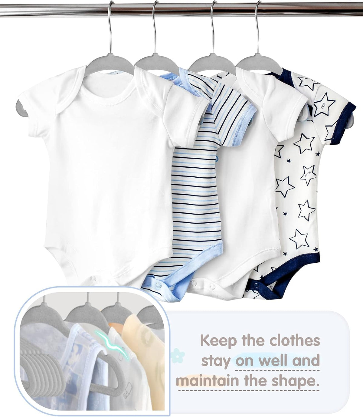 VIS'V Velvet Baby Hangers with 6 Pcs Size Dividers, 11 Inch, Gray, 30 Pcs