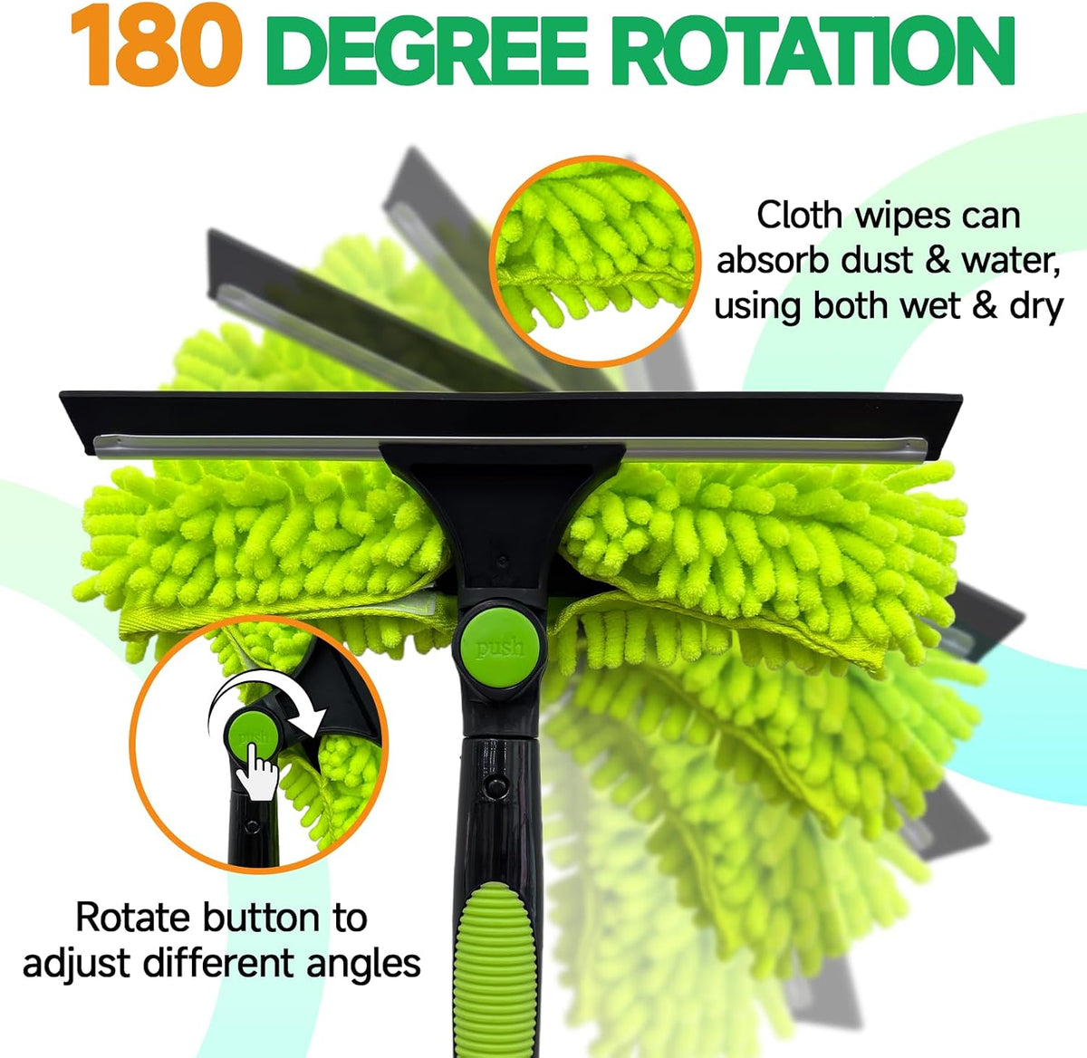 2 in 1 Window Squeegee Cleaner Kit Extension Pole, 152 in, Green