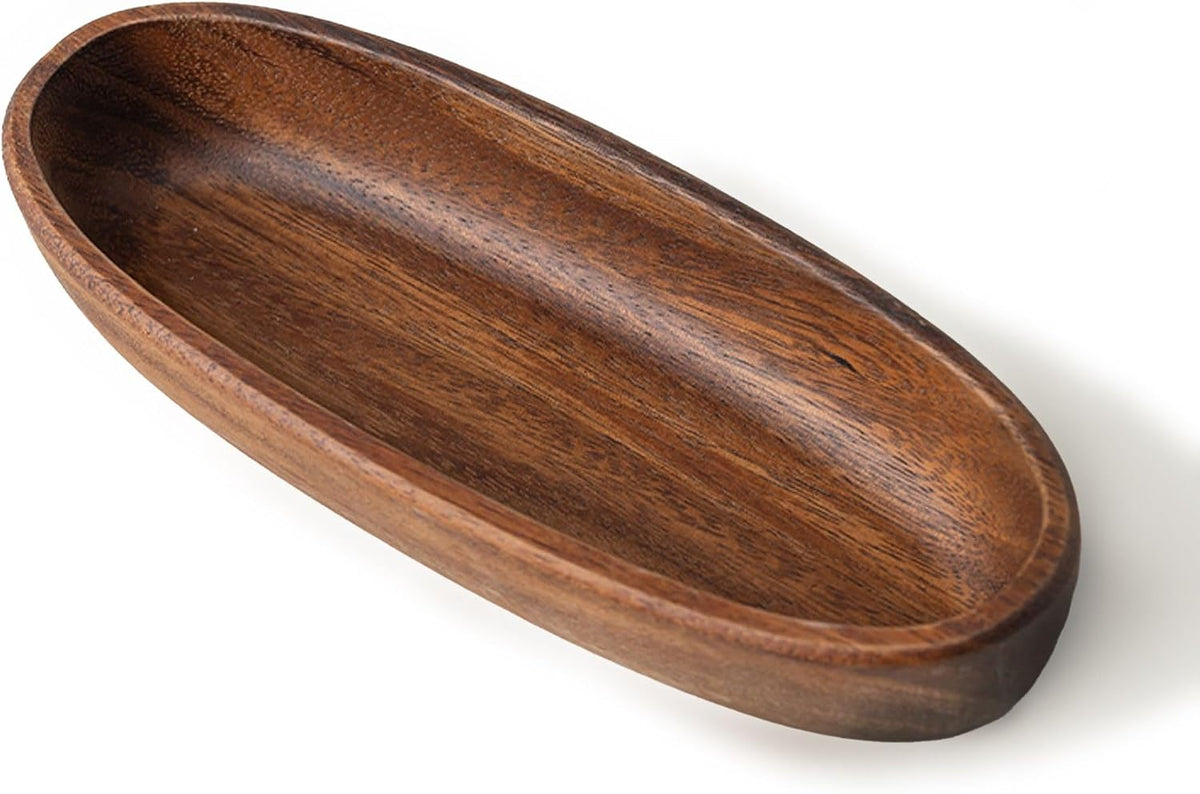 Wooden Decorative Bowl, Walnut Wood Bowl for Table Centerpiece, 9.8 Inch
