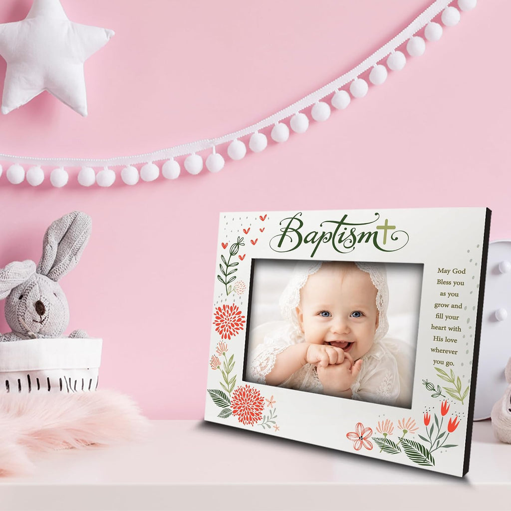 BELLA BUSTA-Baptism Picture Frame-Baby Blessings Baptism-Christening, Baby Girl/Boy Baptism Presents from Godparents Friends and Family-UV Print Frame (5x7 Horizontal (Girl))
