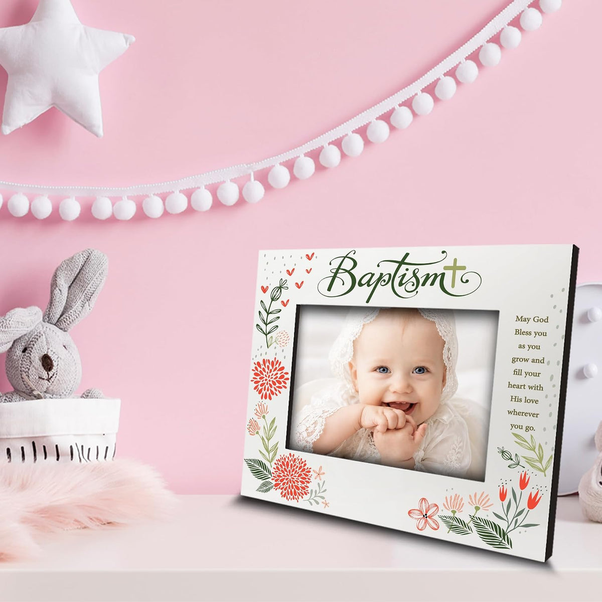 BELLA BUSTA-Baptism Picture Frame-Baby Blessings Baptism-Christening, Baby Girl/Boy Baptism Presents from Godparents Friends and Family-UV Print Frame (5x7 Horizontal (Girl))