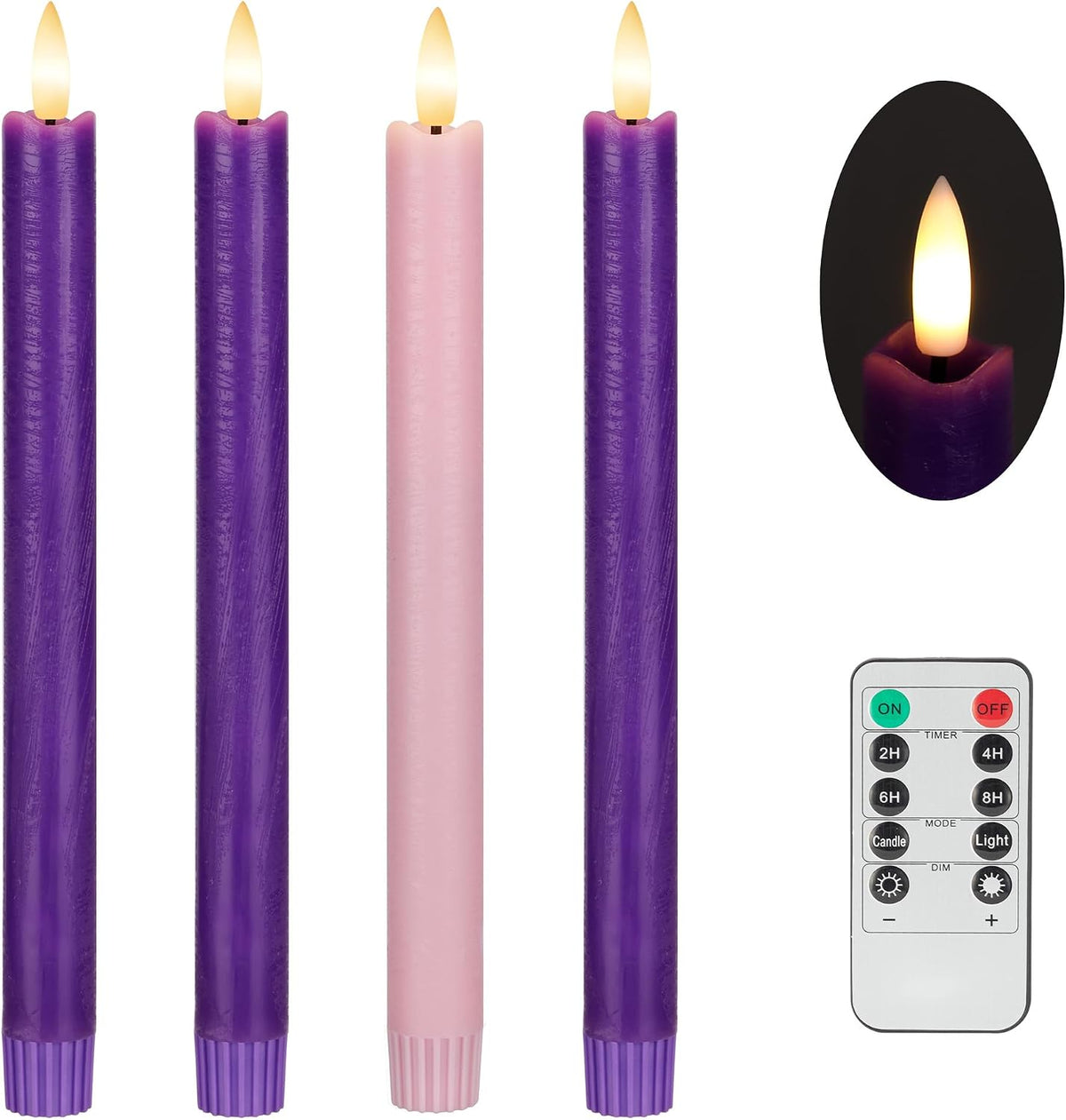 Flameless Taper Candles with Remote, Real Wax LED Advent Candles