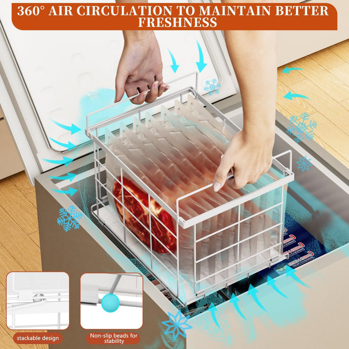 Freezer Organizer Bins for 3.5 Cu.Ft,Upgrade Quick Expand/Collapse,3PACK