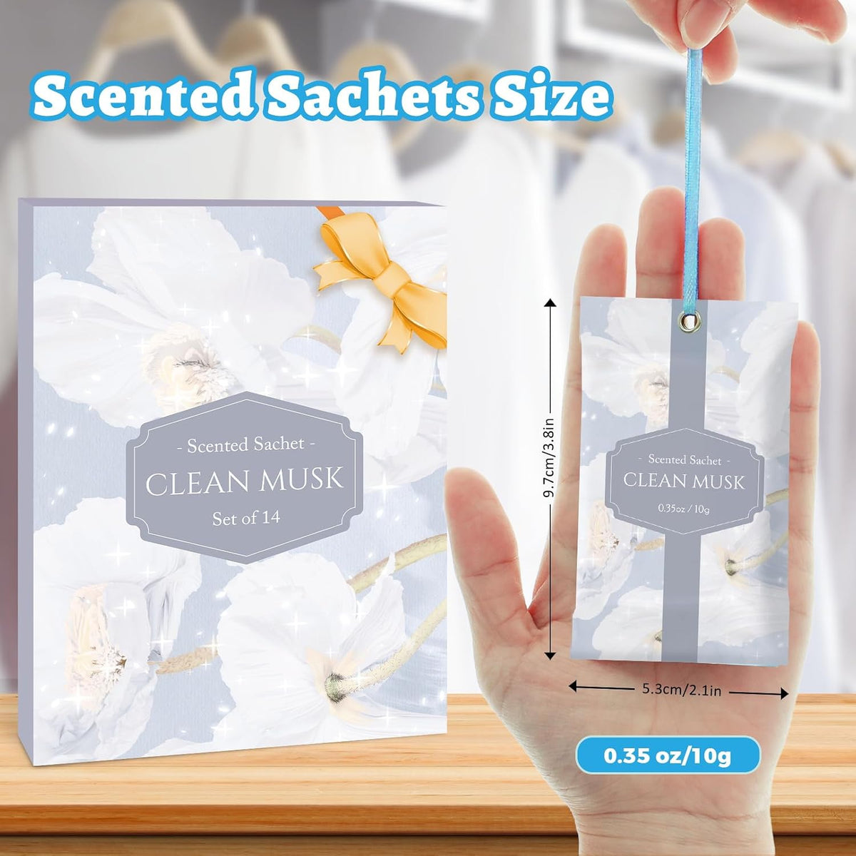 STRN Scented Sachets for Drawer and Closet, Clean Musk Scent 14-Pack