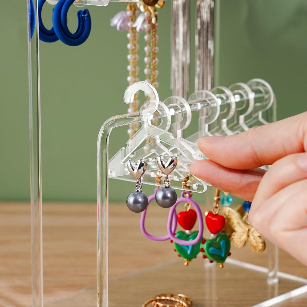 NiHome 2-Tier Earring Holder Organizer, 48 Pairs Acrylic Display, Clear