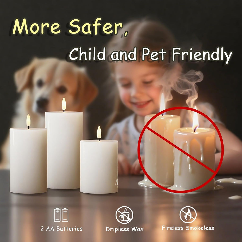 JOIONE White Flameless Pillar Candles with Remote, 3 Pack Home Decor