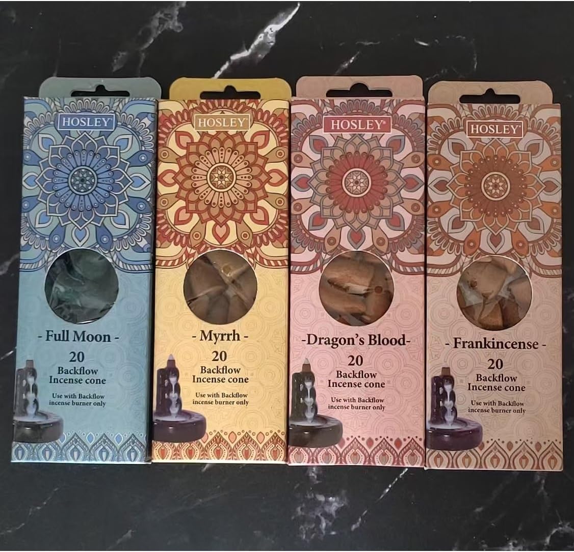 Hosley Full Moon Backflow Green Incense Cones, Long Lasting Aroma for Positivity & Pure Air, Wood Powder, Aromatherapy for Stress Relief, Air Purifier & Cleansing, Gift Set - Pack of 120 Cones