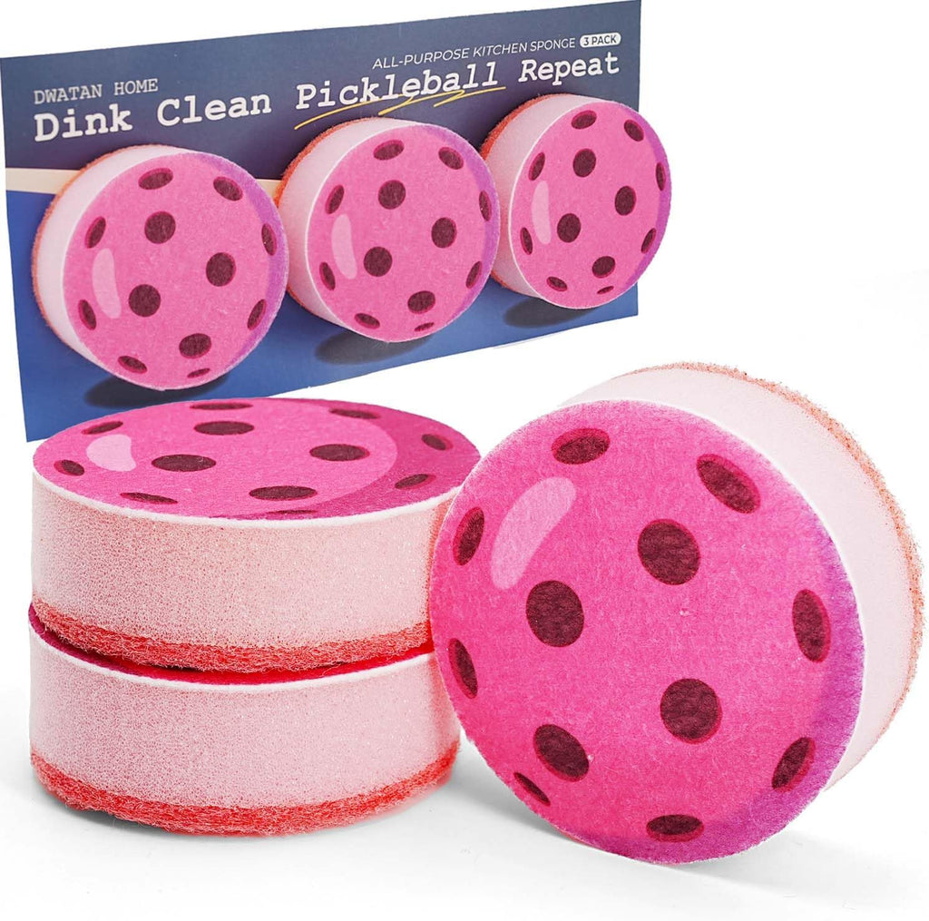 Pickleball Gifts 3pcs Cleaning Sponges, Colorful Triple-Layer Kitchen Sponges with Scrubby Base, Fun Pickleball Gifts for Women & Men, Gift-Ready Packaging, Pink
