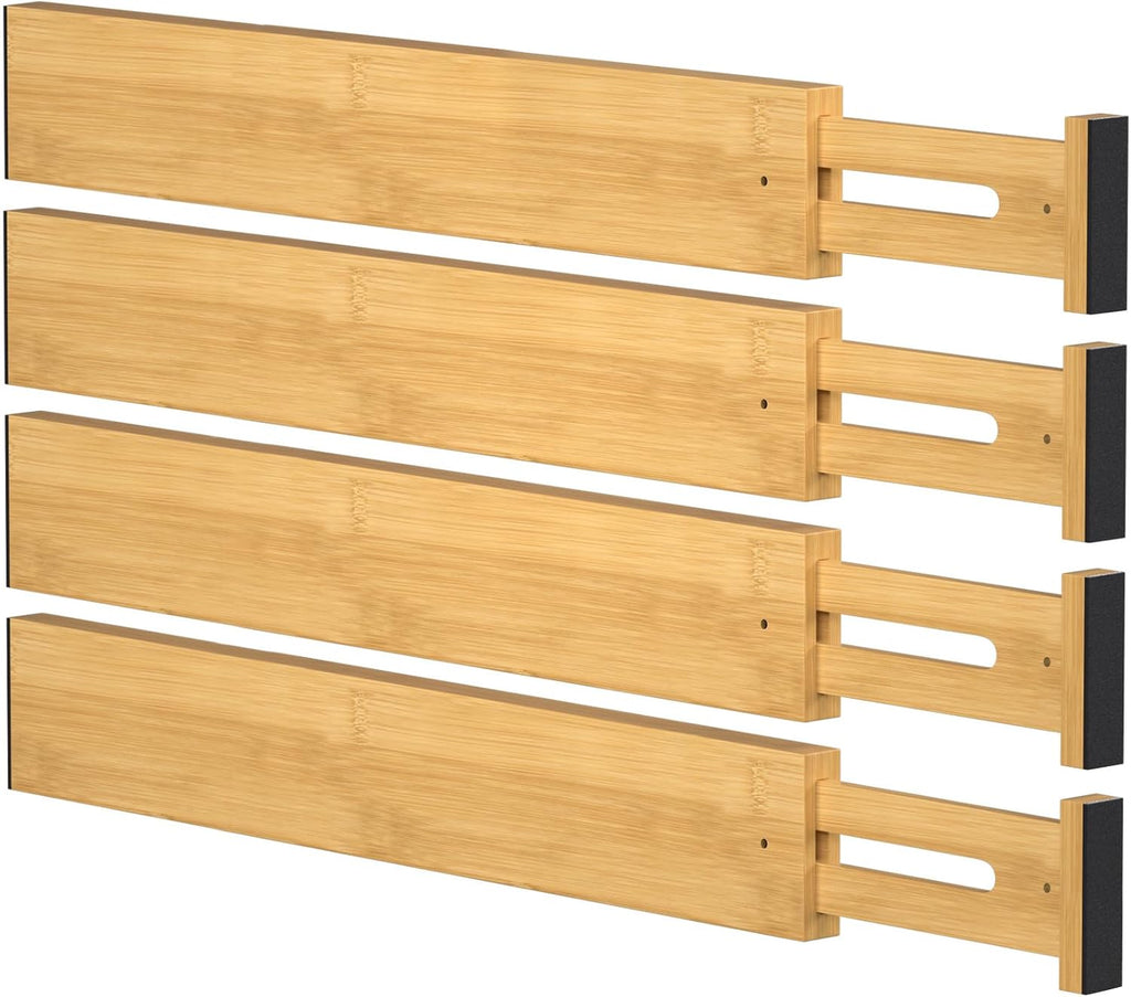 Bamboo Drawer Dividers, Adjustable Drawer Organizers, Fits 17.6–21" Drawers