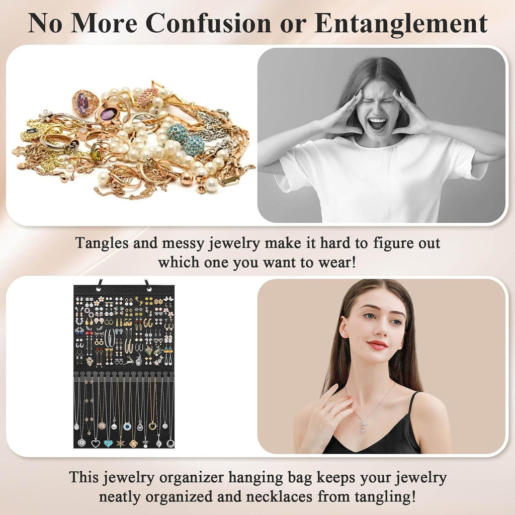 Caffox Hanging Jewelry Holder, Large Earrings Necklaces Organizer Storage for Earrings, Necklaces, Bracelets, Enamel Pins and Ankles, Jewelry Display Storage Hanger for Wall, Closet and Door