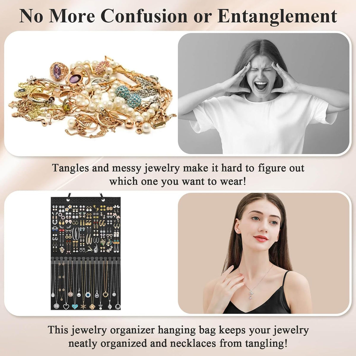 Caffox Hanging Jewelry Holder, Large Earrings Necklaces Organizer Storage for Earrings, Necklaces, Bracelets, Enamel Pins and Ankles, Jewelry Display Storage Hanger for Wall, Closet and Door
