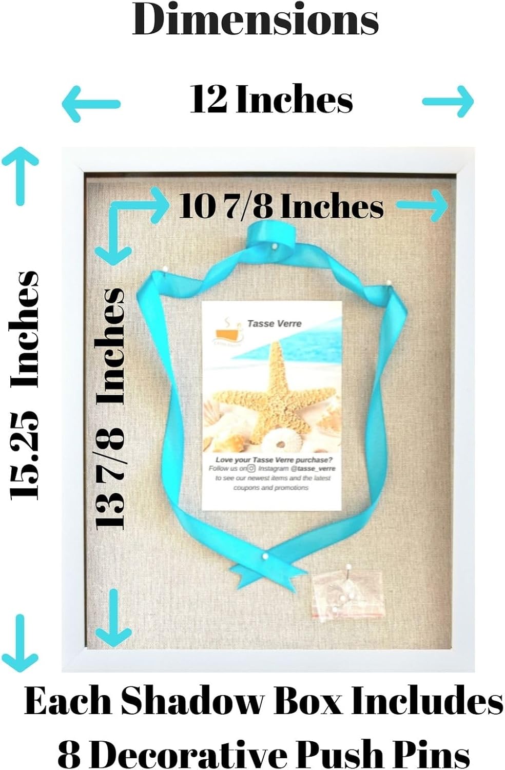 Tasse Verre 12x15 White Display Shadow Box (1-Pack) Frame w/Linen Background and 8 Stick Pins - Ready to Hang Shadowbox Picture Frame - Box Display Baby Memorabilia Wedding