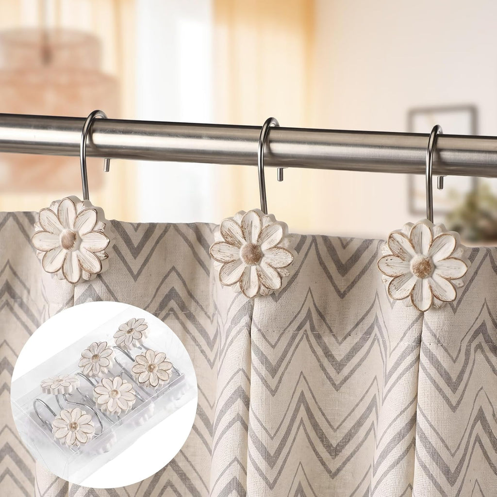 BreezeHug 12 Pcs Boho Shower Curtain Hooks Decorative Shower Curtain Hanger