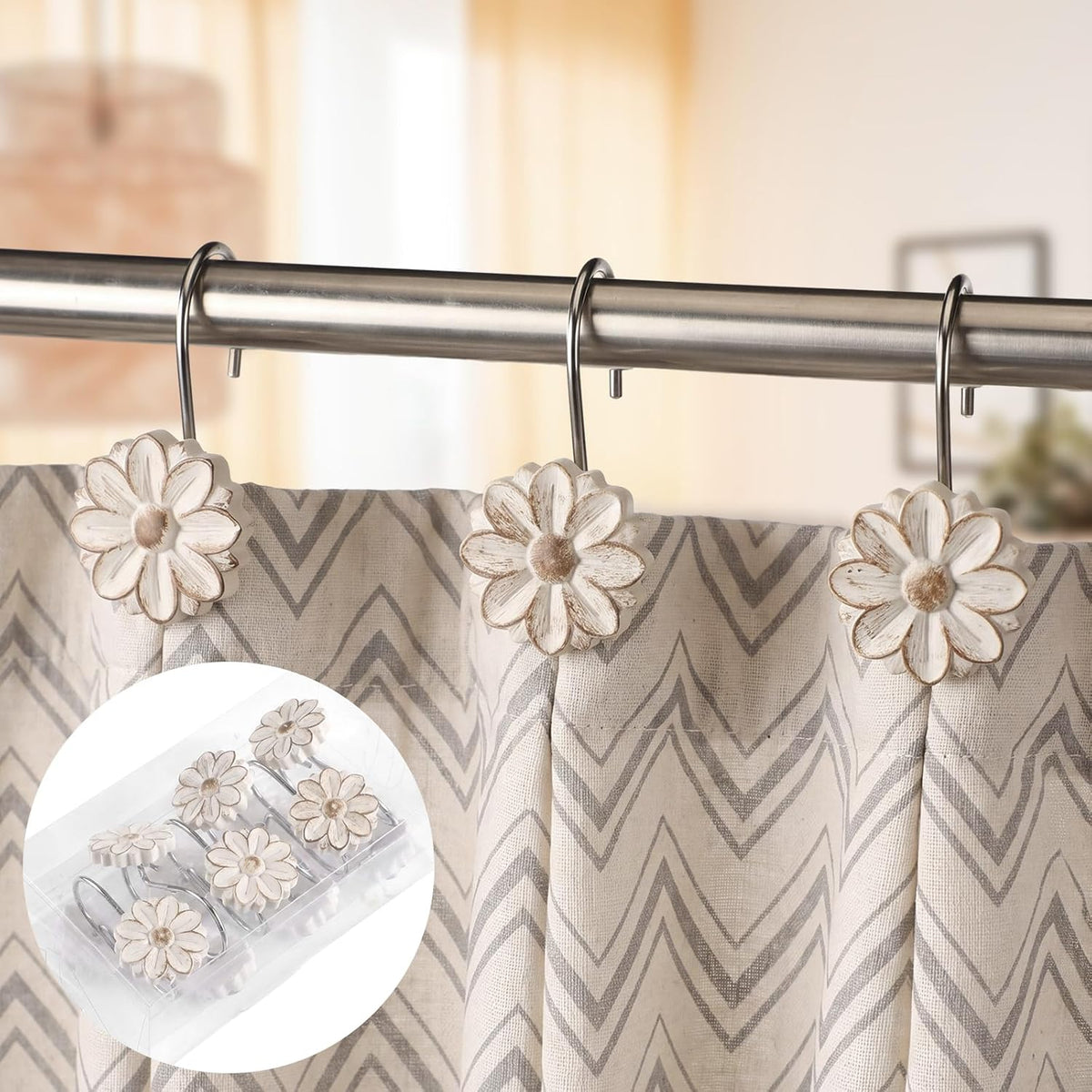 BreezeHug 12 Pcs Boho Shower Curtain Hooks Decorative Shower Curtain Hanger