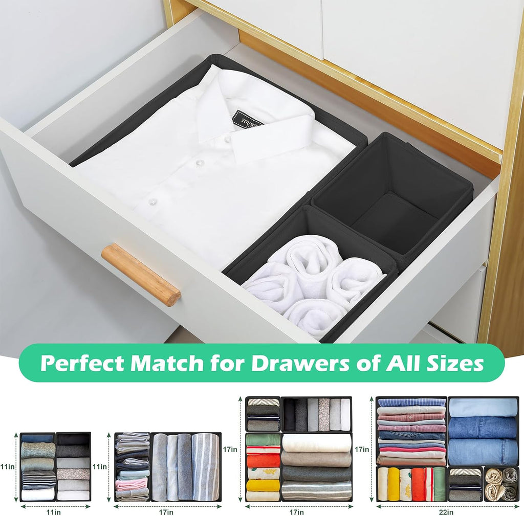 Drawer Clothing Organizer 16-Pack, Black Underwear Dividers