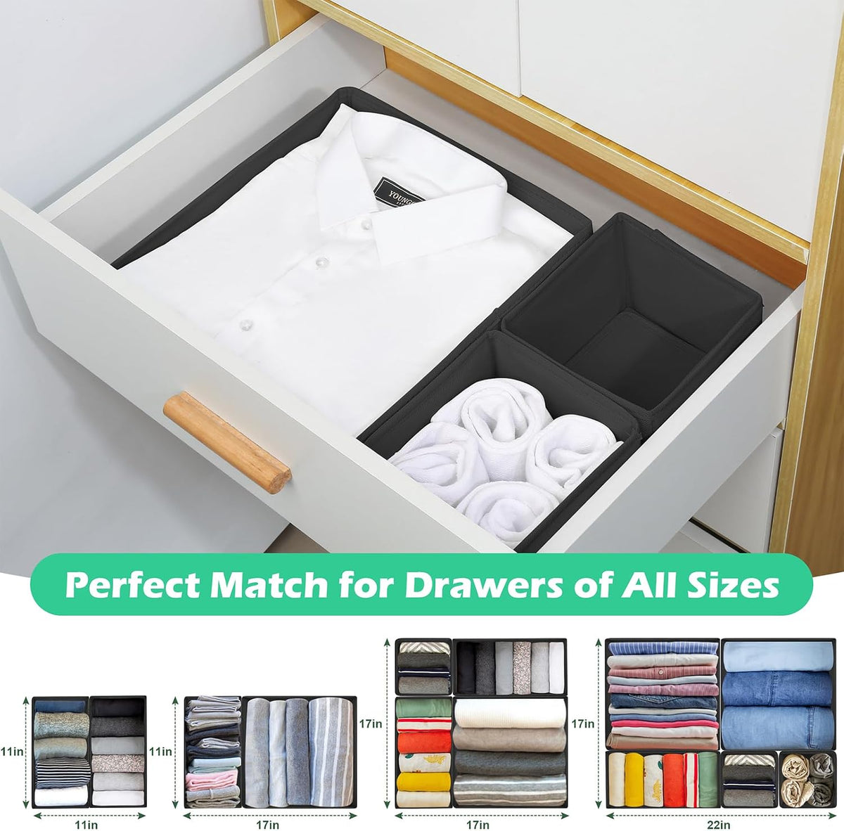 Drawer Clothing Organizer 16-Pack, Black Underwear Dividers