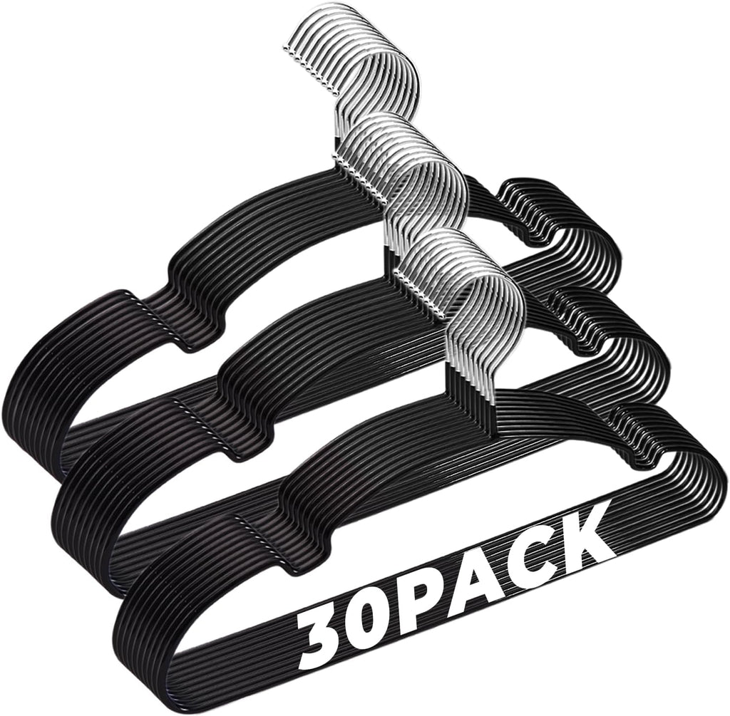 Black Metal Hangers 30 Pack, 16.5" Rubber Coated Non Slip Hanger