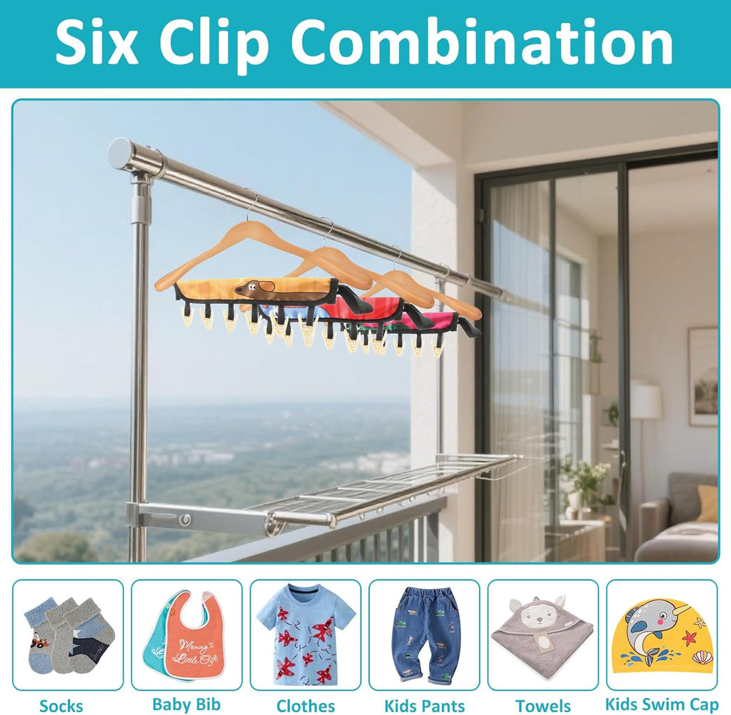TamBee Travel Hanger Clips, Cruise Ship Essentials Portable Folding Clothes Hanger Clips Towel Drying Rack Sock Dock Swimsuit Drying Rack Hanger with 6 Clips Pack of 3 (Animals)