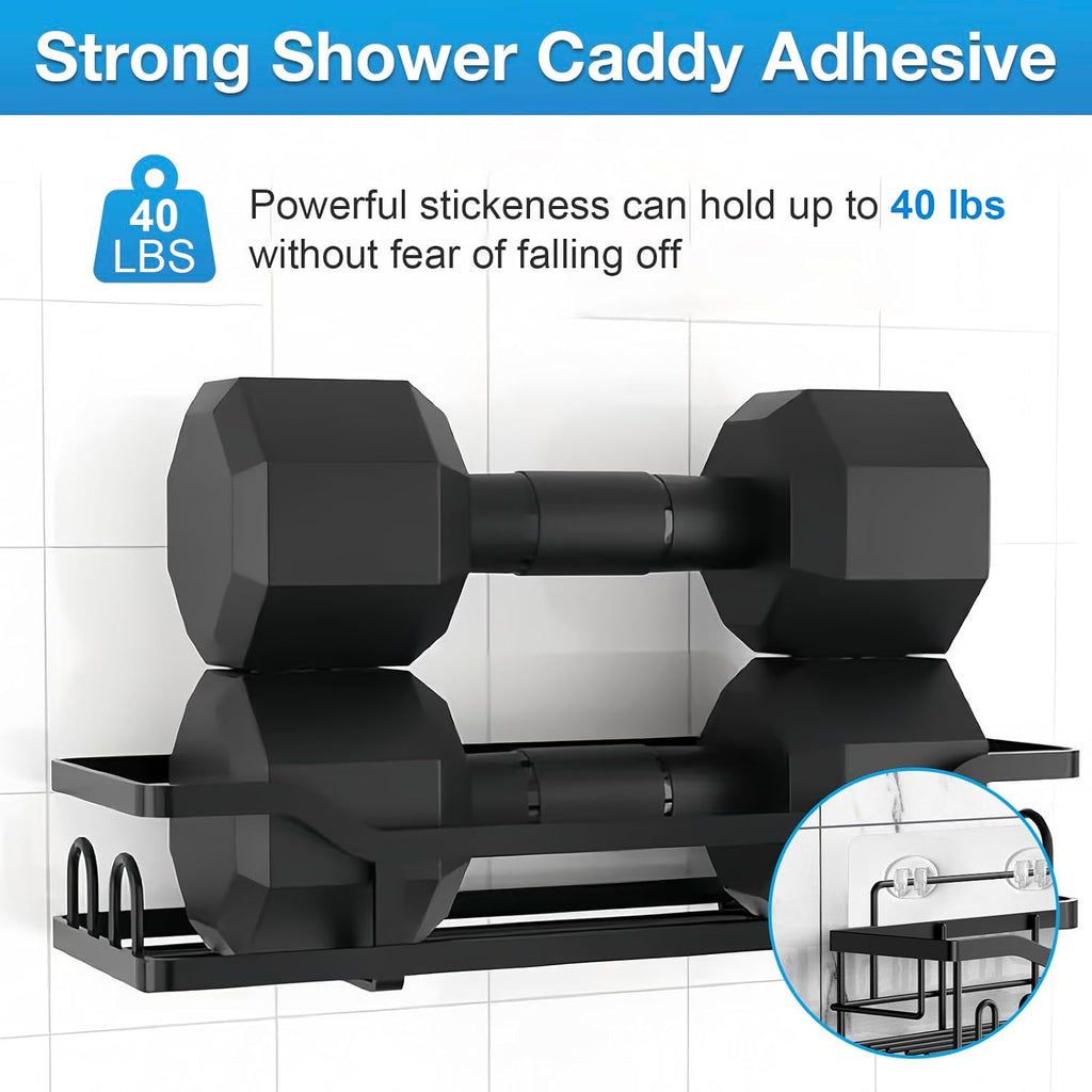 Upgraded Shower Caddy Adhesive Replacement,Strong Adhesive Hooks for Shower Caddy, Waterproof Shower Shelf Adhesive, Shower Adhesive Strips for Shower Organizer and Kitchen Racks (14 Pcs (Mix Hooks))