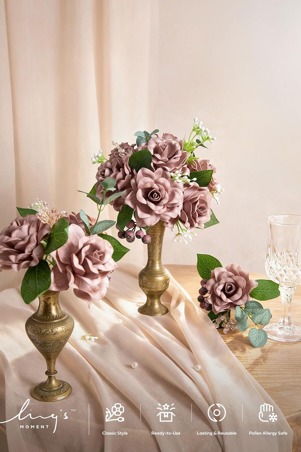 Ling's moment Pink Artificial Gardenia Flowers with Stems, 25 pcs