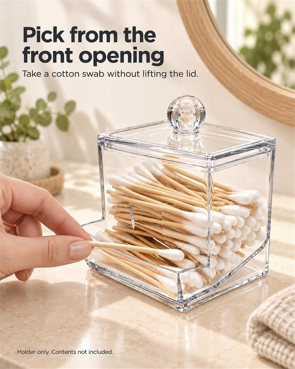 Cotton Swab Holder with Lid, Clear Plastic Swab Dispenser Jar