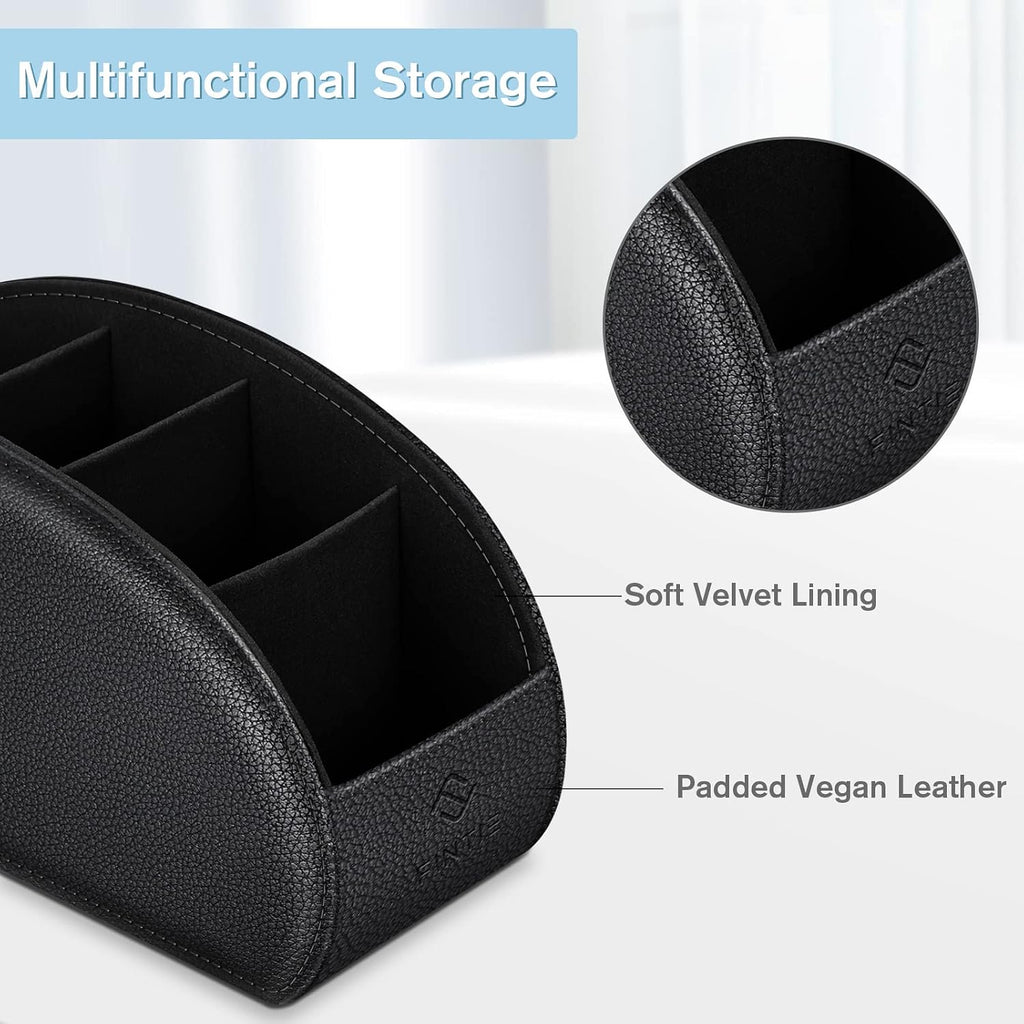 FINTIE Remote Control Holder with 6 Compartments Vegan Leather