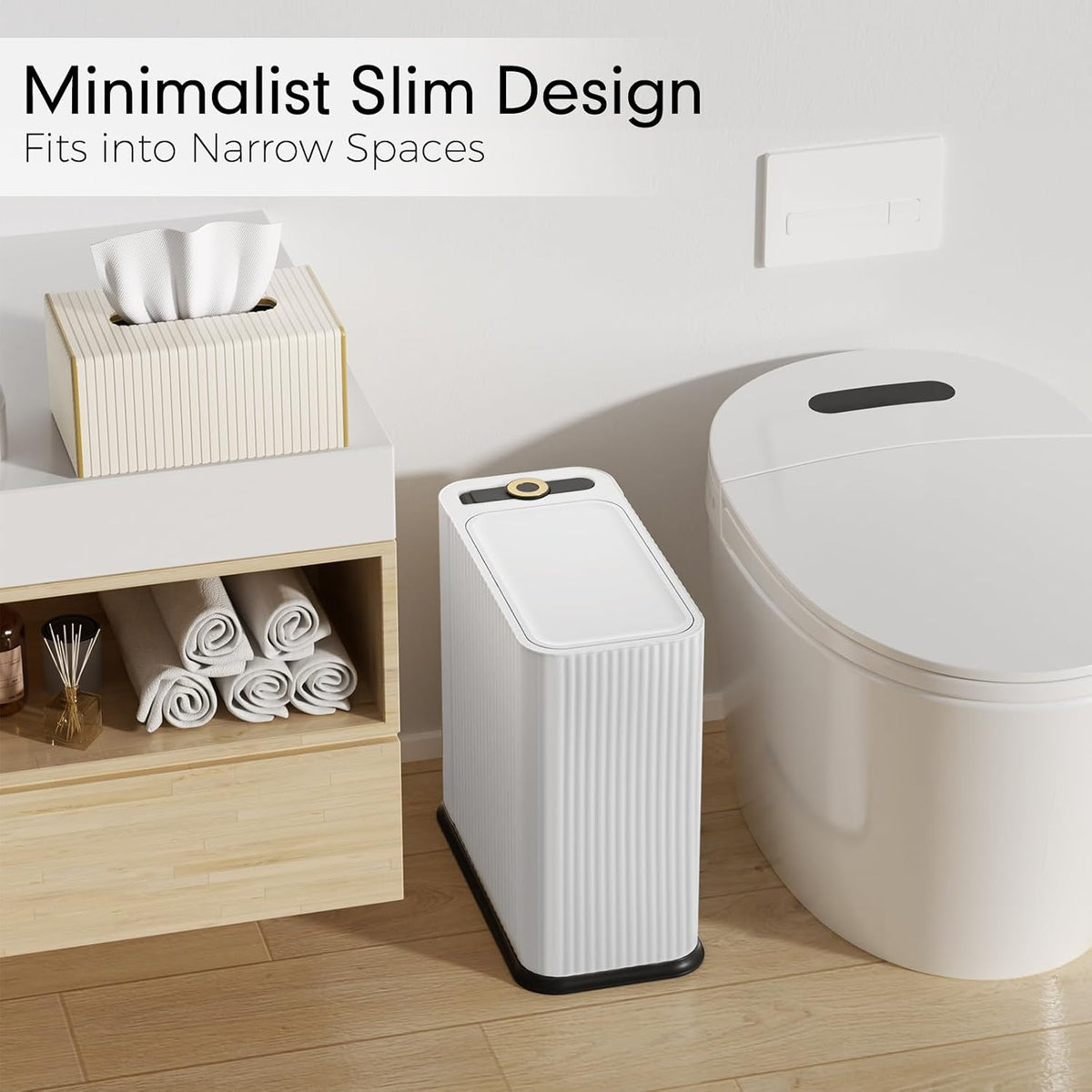 Bathroom Trash Can with Lid and Tissue Box Cover Set 13 L/ 3.5 Gallon White Trash Can with Pop-Up Lid Small Garbage Can for Bathroom Bedroom Office Kitchen