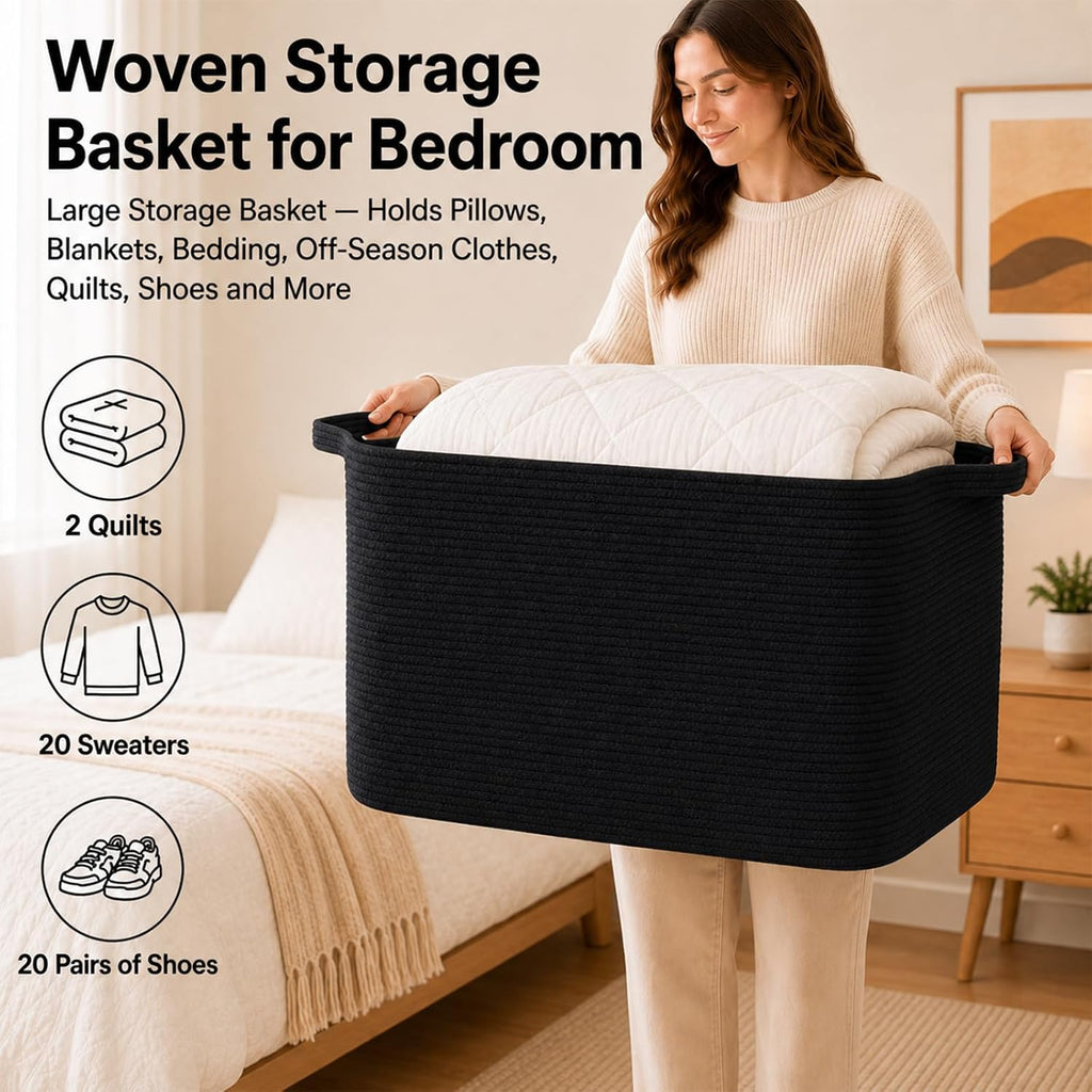 OIASKET 118L Extra Large Blanket Basket Living Room, 24.8"x17.7"x16.2"