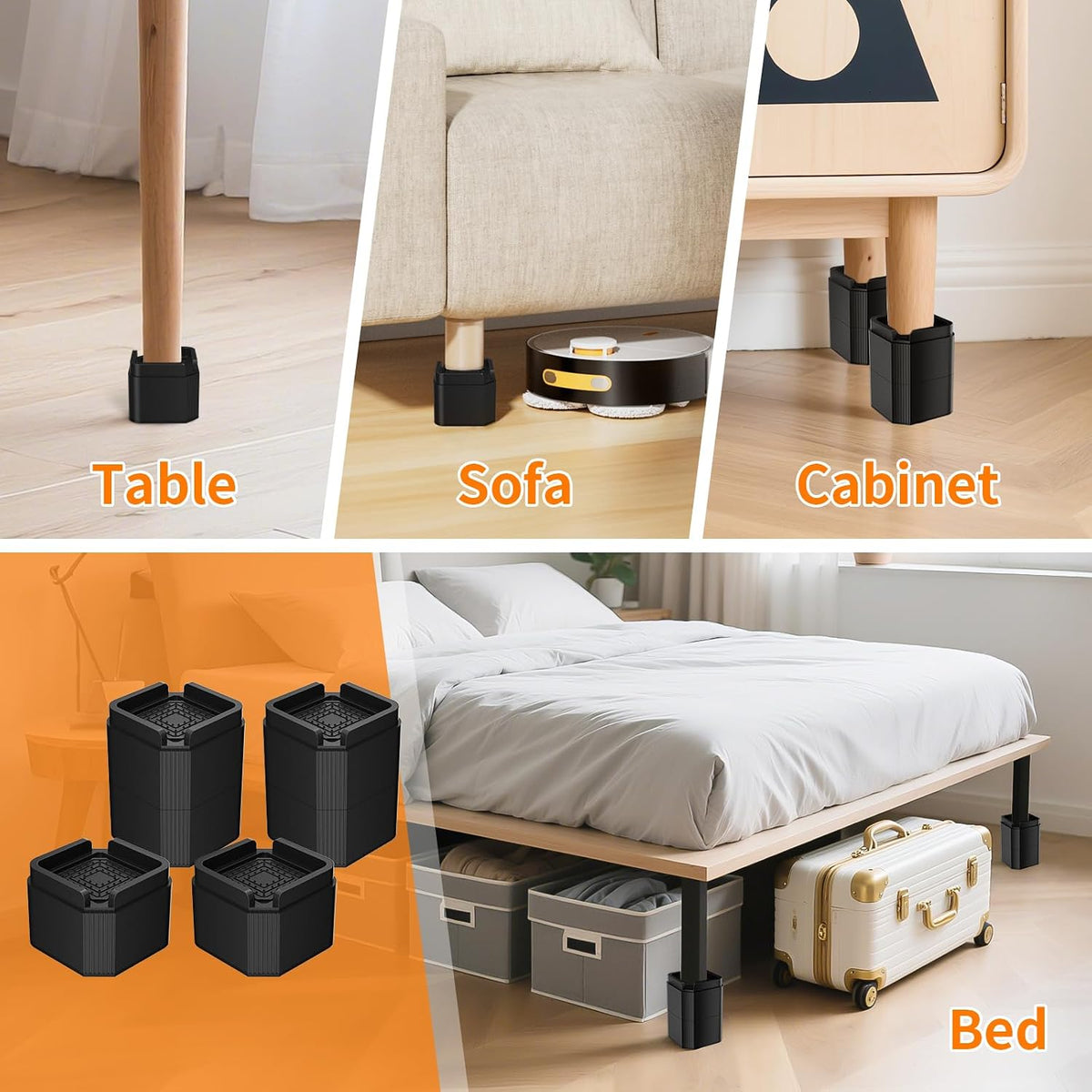 Furniture Risers Bed Risers, Adjustable Risers Blocks Lift 2, 4, 5.9 inches