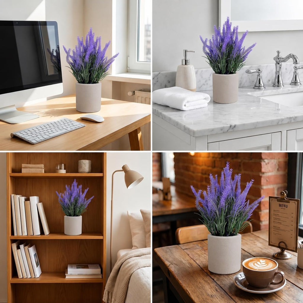 HappyFiller Fake Flowers Purple Artificial Lavender Bunches Faux Plants for Window Patio,Rustic Farmhouse, Wedding Centerpieces,Indoor Decorations,Home Vase Fillers,2 Pack