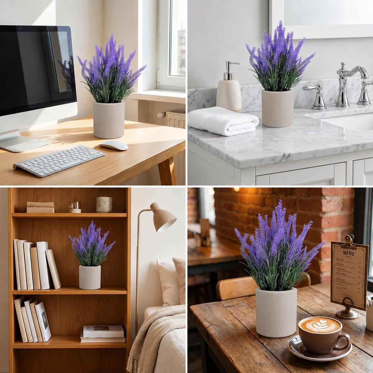 HappyFiller Fake Flowers Purple Artificial Lavender Bunches Faux Plants for Window Patio,Rustic Farmhouse, Wedding Centerpieces,Indoor Decorations,Home Vase Fillers,2 Pack