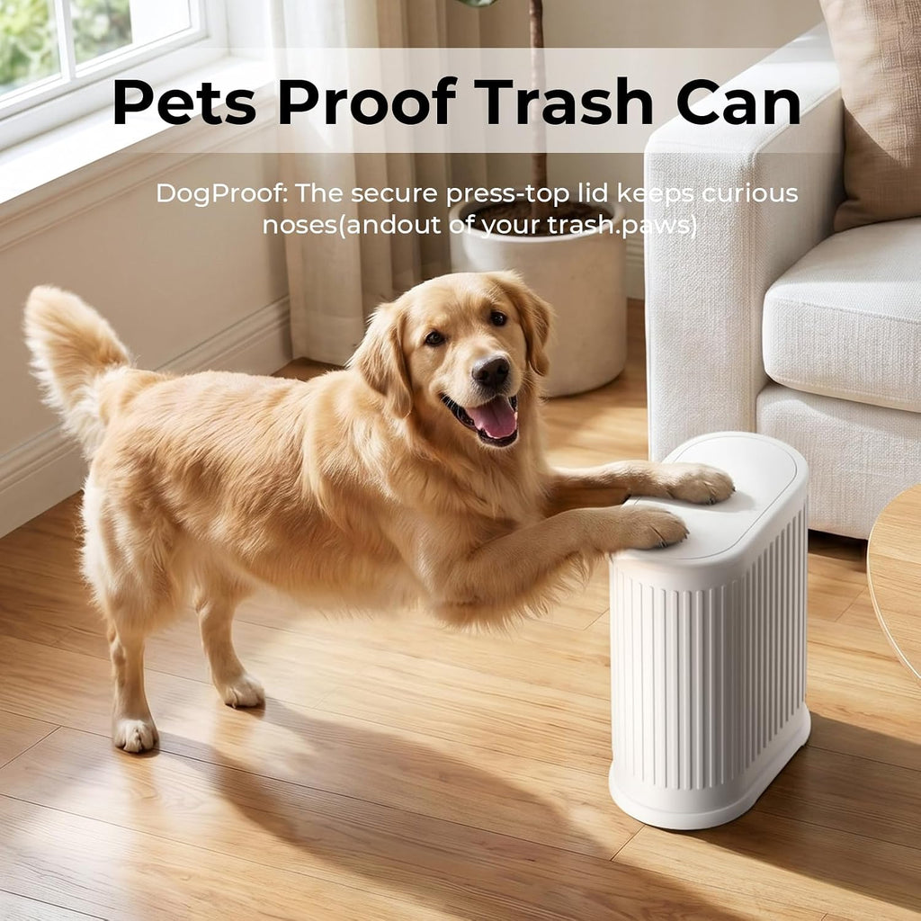 1.8 Gallon Small Bathroom Trash Can with Lid, Press-Top, Slim, White