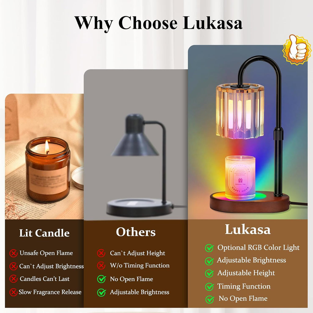 Lukasa Candle Warmer Lamp with Timer, with LED Color Lights, Dimmable, Adjustable Height, House Warming Gifts New Home Decor, Gifts for Women Mom for Birthday Mothers Day Thanksgiving Day Christmas