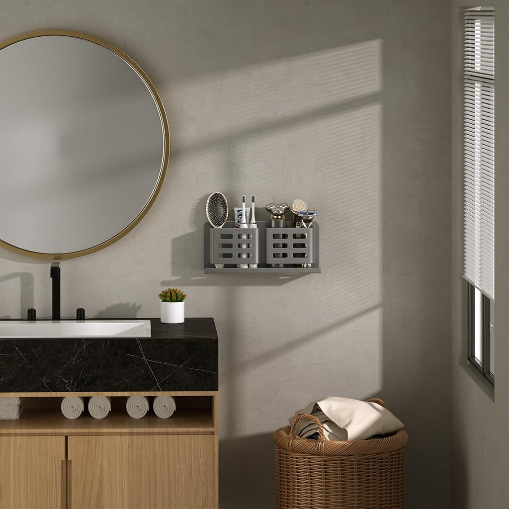 Aluminum Toothbrush Holder， Wall-Mounted，Bathroom Rack，4 Slot，Grey