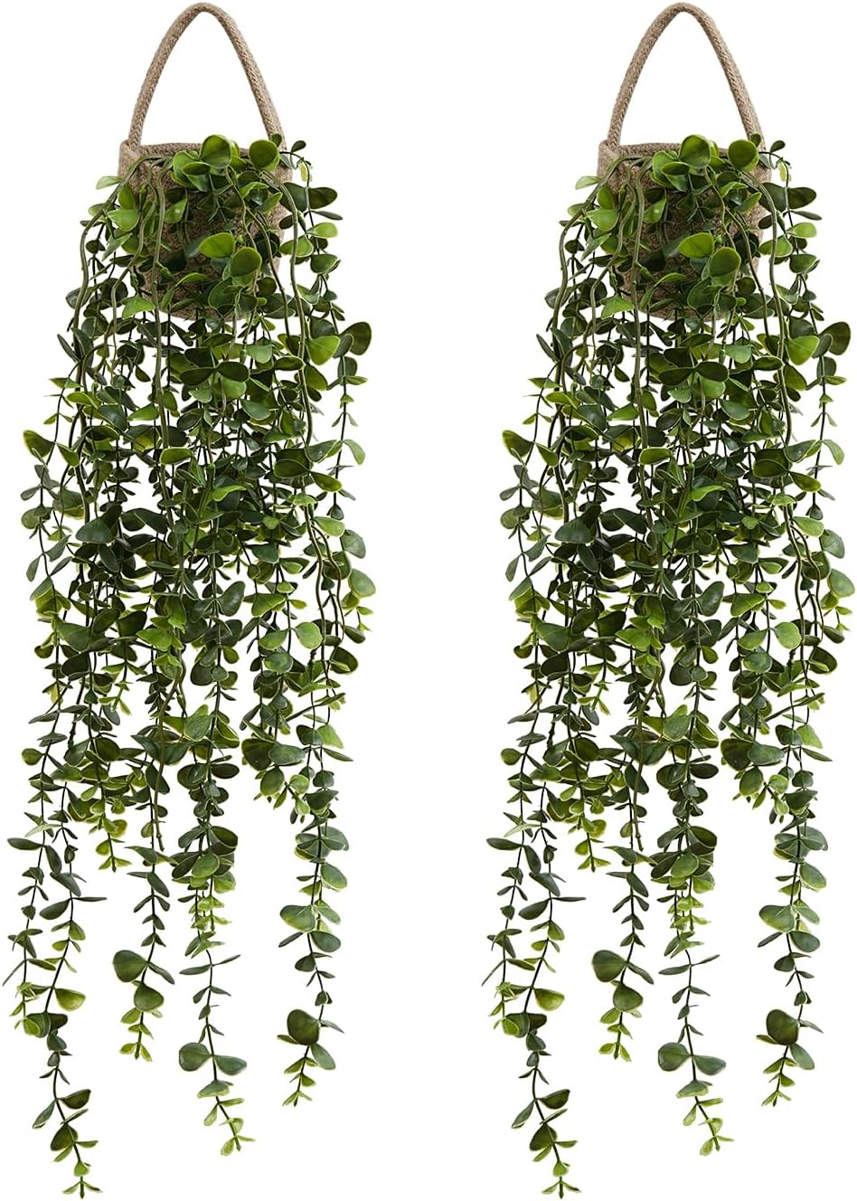 Fake Hanging Plants Potted Artificial Eucalyptus for Wall Decor, Jute Cord Basket 2PCS