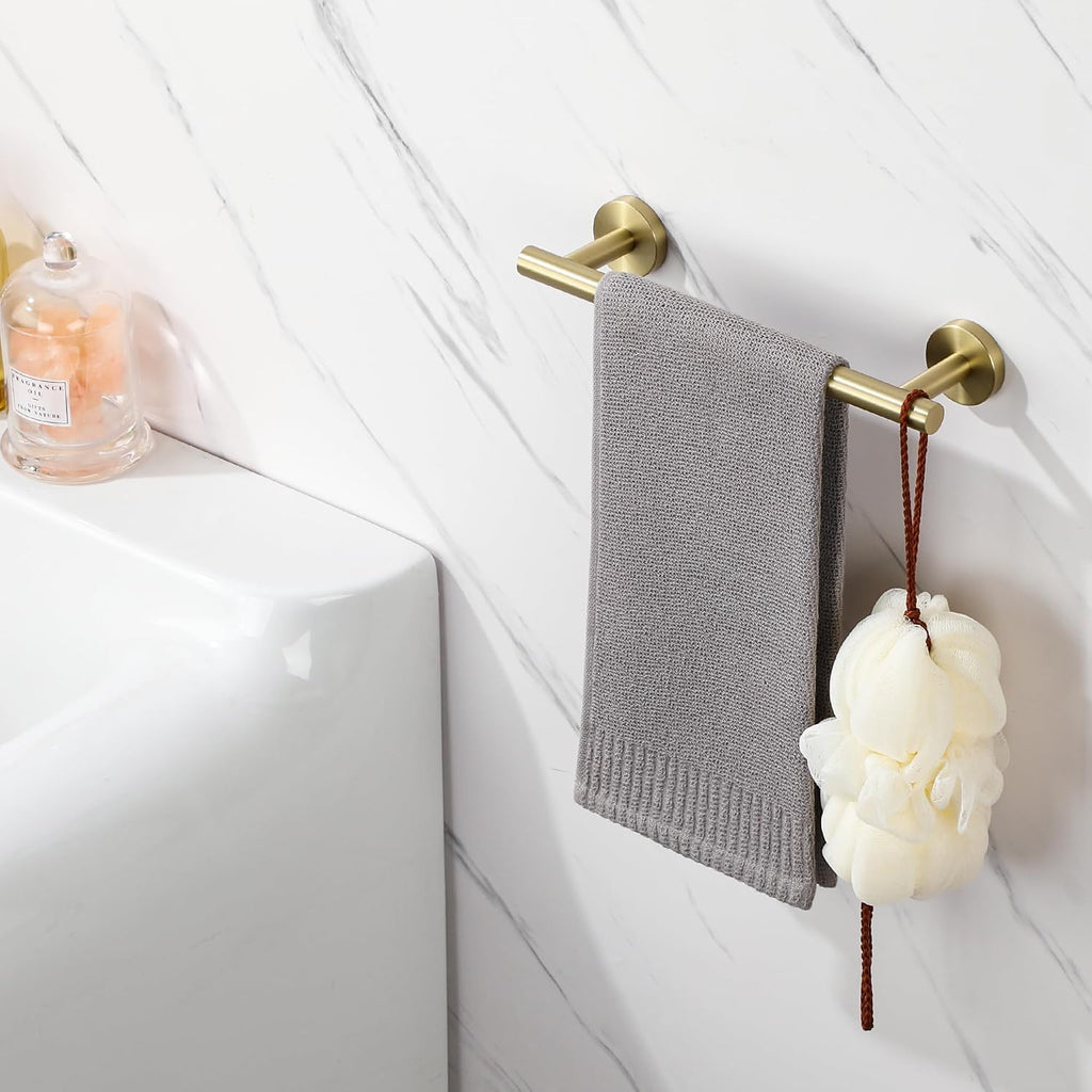 Sayayo Brushed Gold Hand Towel Holder for Bathroom Wall, 9 Inch Towel Bar