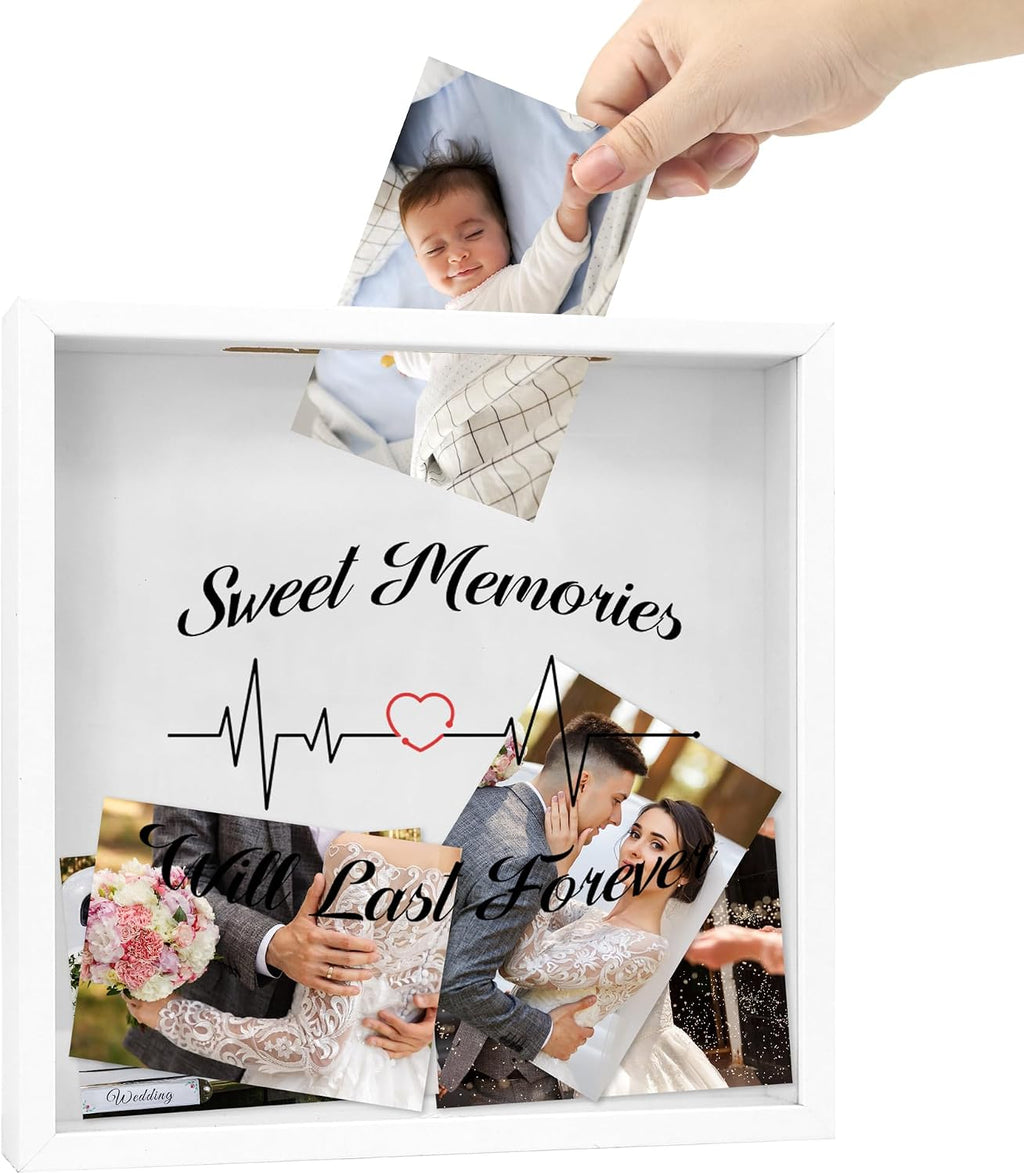 FramePro 12"x12" Travel Shadow Box with Slot – Adventure Archive Memory Box for Tickets, Souvenirs & Photos | Wall-Mountable Keepsake Display Case with Real Glass & Wood Frame (White)