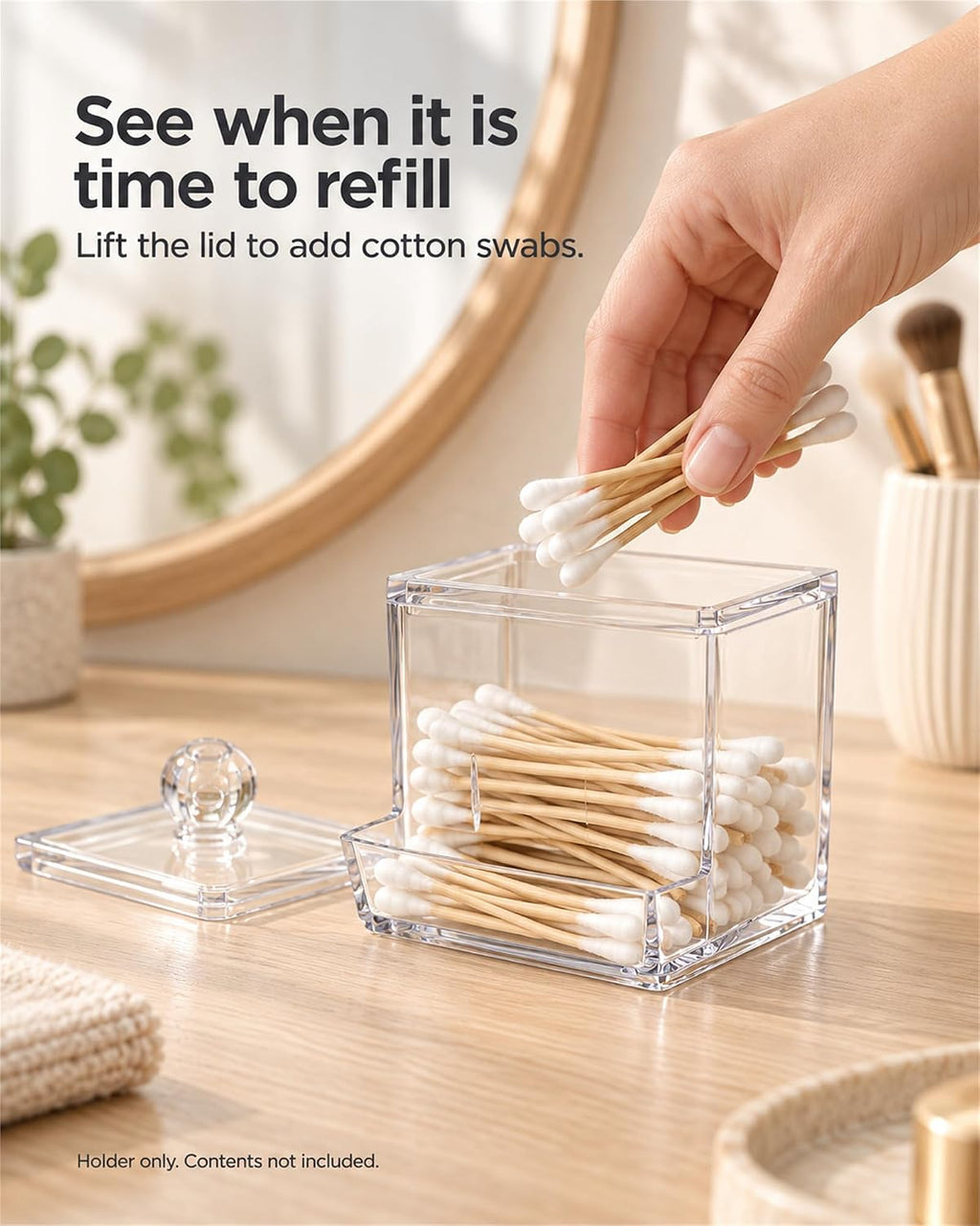 Cotton Swab Holder with Lid, Clear Plastic Swab Dispenser Jar