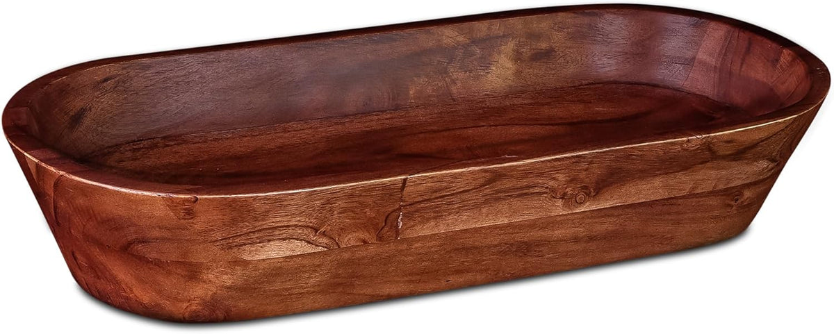 Luxe Designs Wooden Dough Bowl - Dark Burnt Acacia Wood - Handmade Decorative Bowls for Home Decor, Bathroom, Kitchen Counter, & More - Rustic Large Wood Dough Bowl for Decor, Cosmetics, and Keys